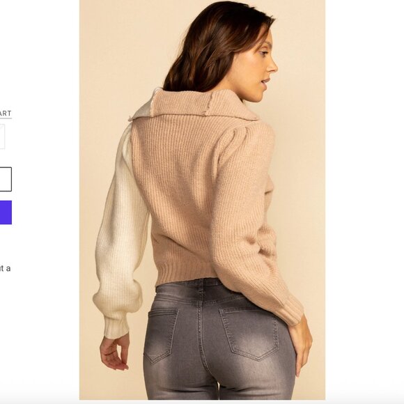 PINK MARTINI - Amy Button-Up Two-Toned Knit Sweater - Taupe/Cream - XXS - Picture 3 of 10